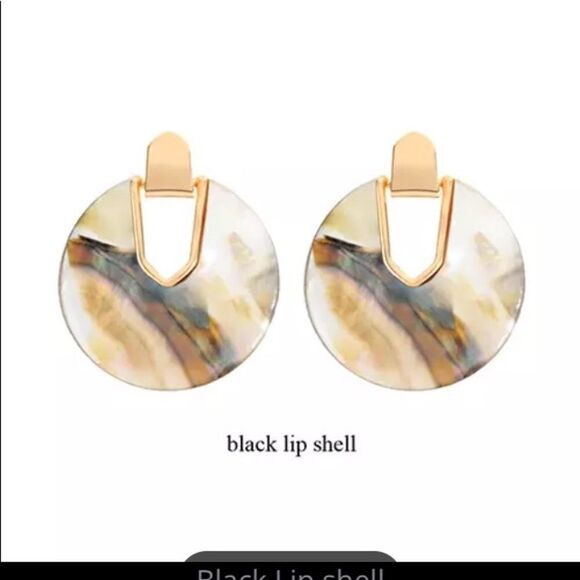 Shell Gold Open Circle Acetate Drop Earrings NWT - Picture 6 of 8
